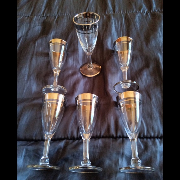 Clear Silver Rimmed Liquor Cordial Shot Glass Set of 6 - Picture 1 of 7